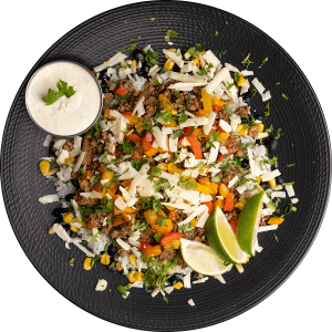 Beef Burrito Bowl healthy meal delivery by MegaFit Meals
